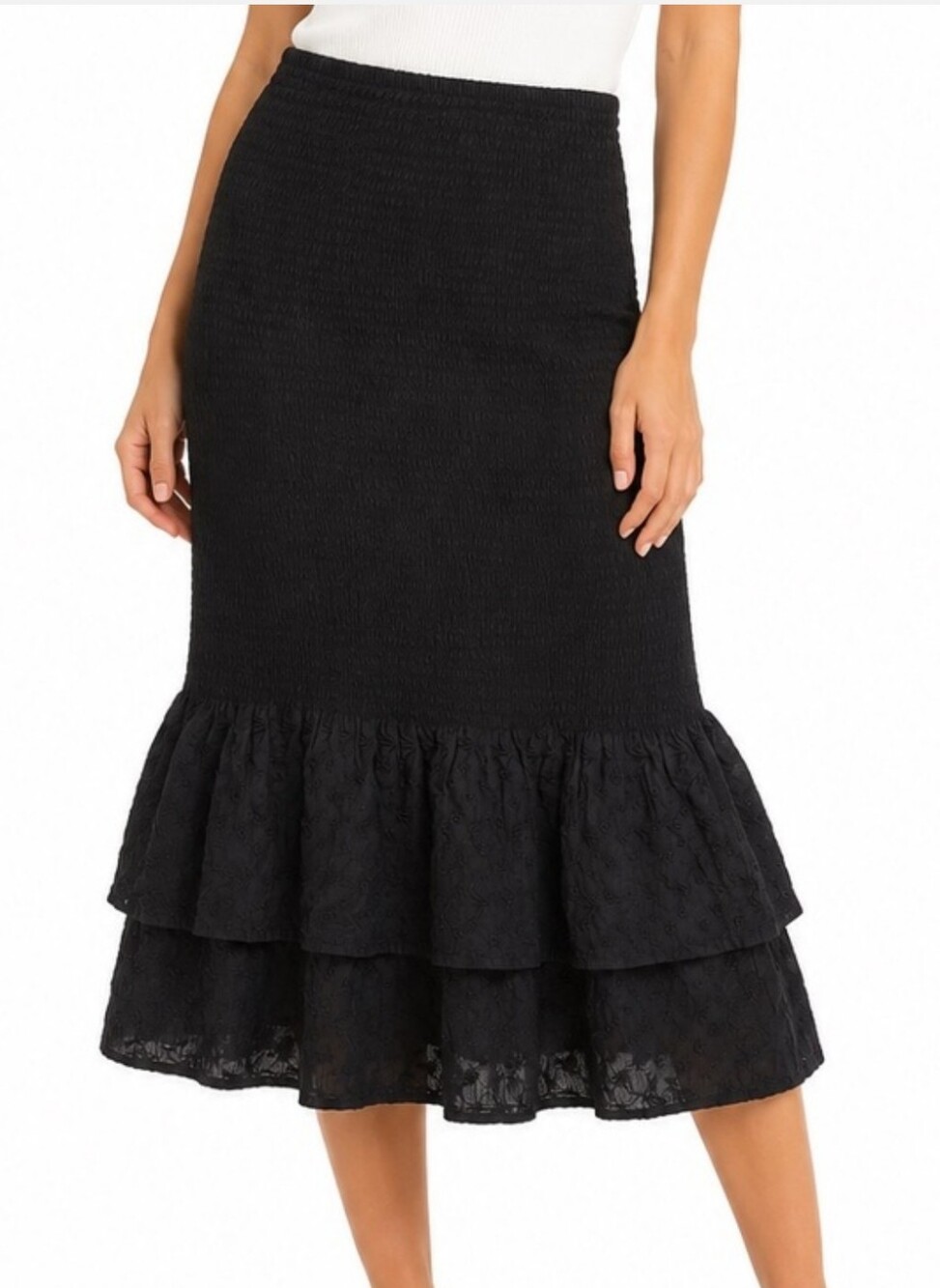 Abercrombie & Fitch Black Tiered Ruffle Midi Skirt Size XS